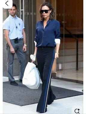 Victoria Beckham Blue Straight-Leg Track Stripe Pants